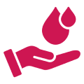 Hand with two red water droplets.