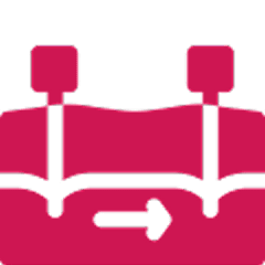 Two seats with arrow, pink and black.